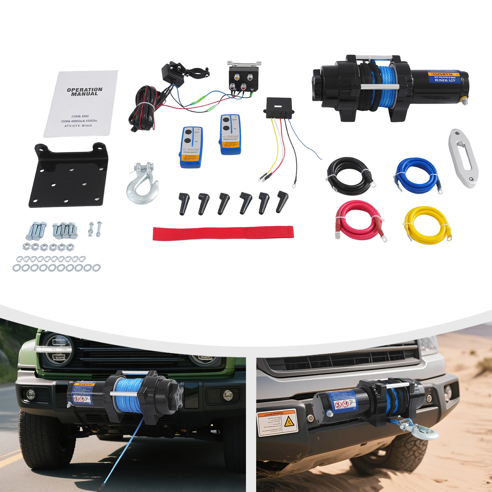 12V elektrische Seilwinde, 4500 lbs, Offroad-Fahrzeugwinde mit Verriegelungsfunktion, kabelgebundener Controller, 15 m Seil für ATV, UTV, SUV