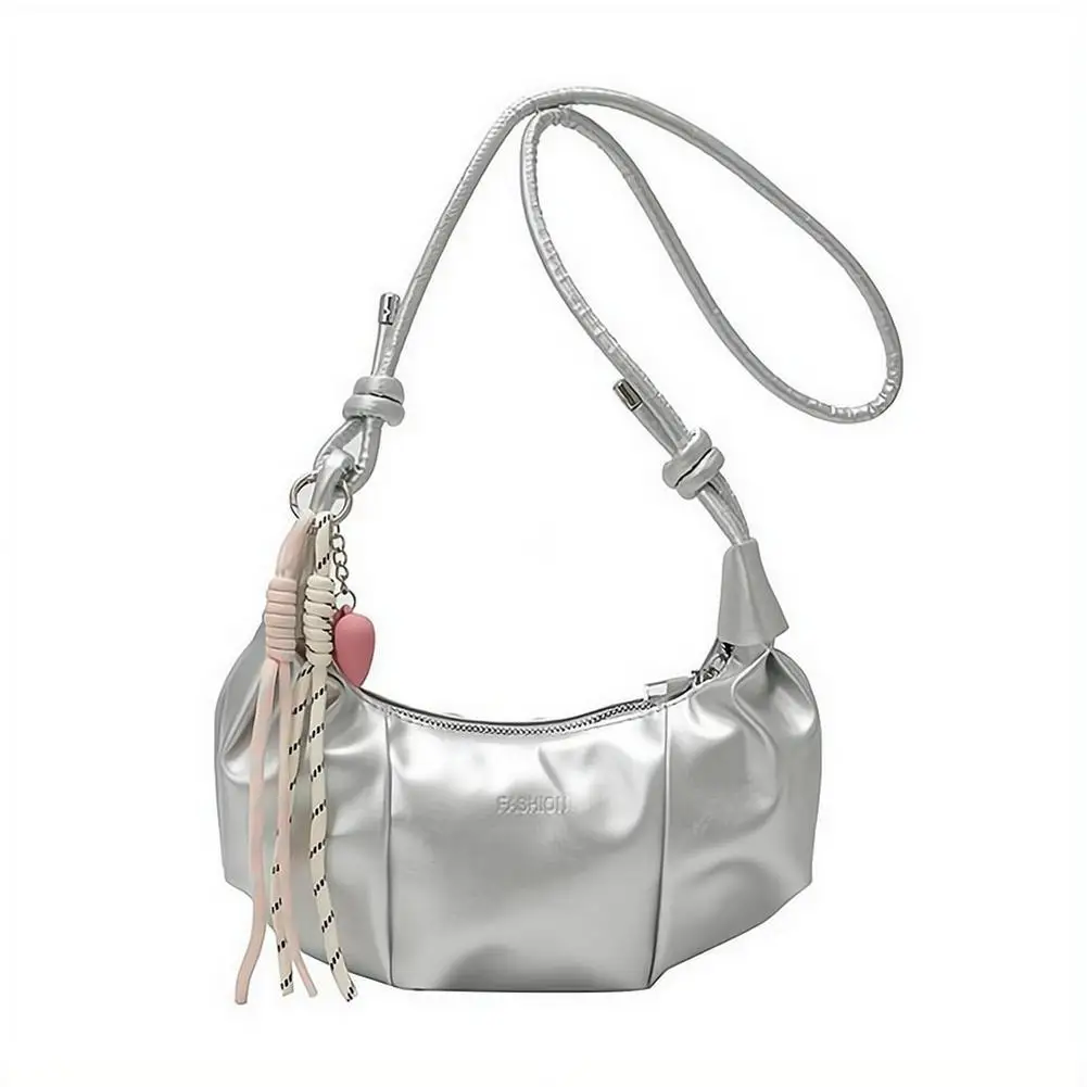 Umhängetasche für Damen, Kunstleder-Schultertasche, plissierte Halbmond-Hobo-Tasche, Unterarm-Tasche, lässige Umhängetasche, Messenger-Tasche – Detail 3