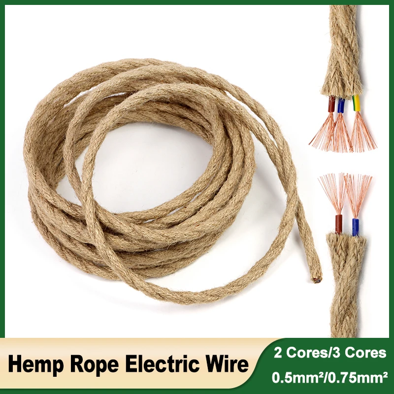 

1/2/5/10M Vintage Hemp Rope Lamp 2/3 Cores 0.5/0.75mm² PVC Insulation Twisted Cable Electric Wire For DIY Retro Light Bar Decor