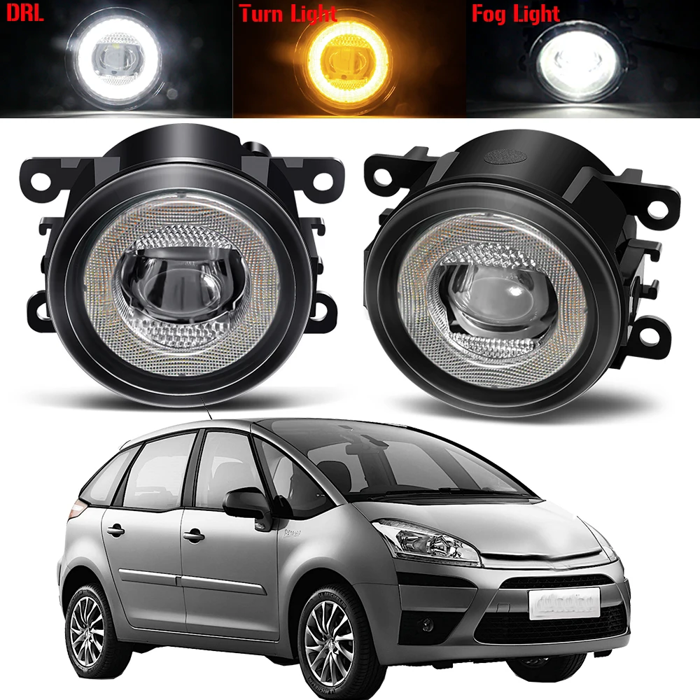 

2 X Car Fog Light Assembly LED Angel Eye DRL Fog Turn Signal Daytime Running Lamp For Citroen C4 Picasso Grand Picasso 2006-2020