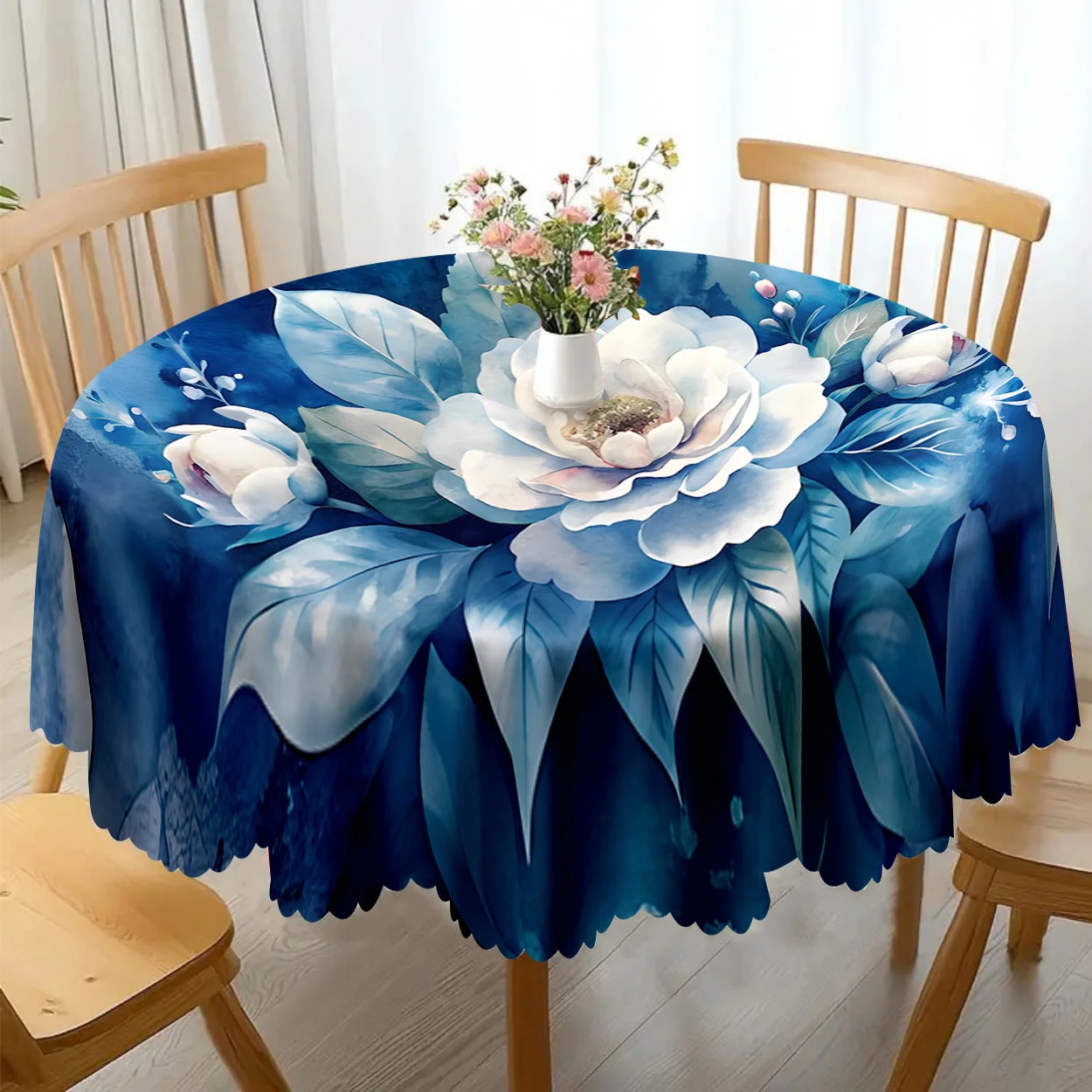 1-piece, polyester material, with floral-themed small lotus flower decorative art pattern digital printed party tableclothzyc
