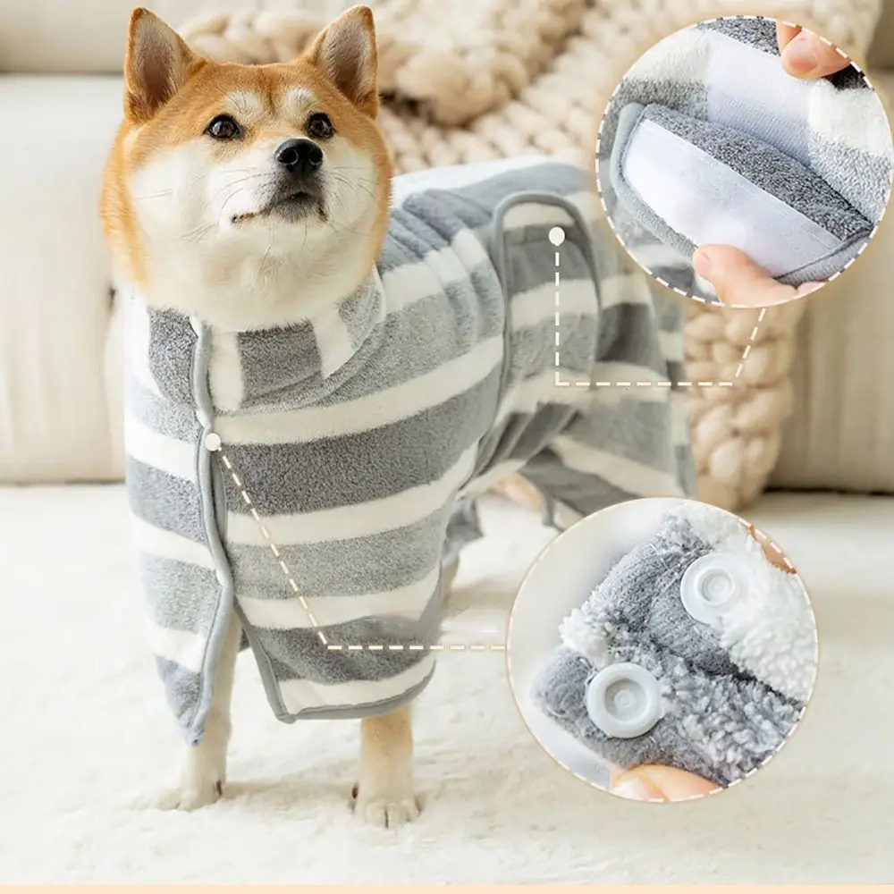 Water Absorption Dog Bathrobe Microfiber Stripe Pet Clothes 