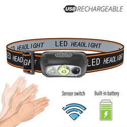 Linterna frontal LED de pesca recargable, faro de Camping con Sensor de inducción, linterna impermeable, cuerpo de lámpara ultraligera