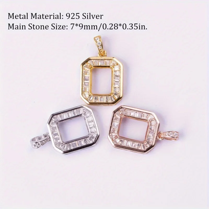 7*9mm rectangular pendant blank, s925 sterling silver pendant mount, women's minimalist handcrafted jewelry component