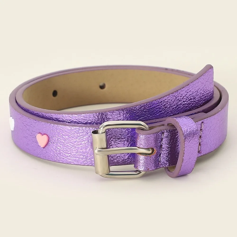 보라색 키즈 벨트, 메탈 버클 라이트 퍼포먼스 벨트, PU 가죽 러브 벨트, 신제품