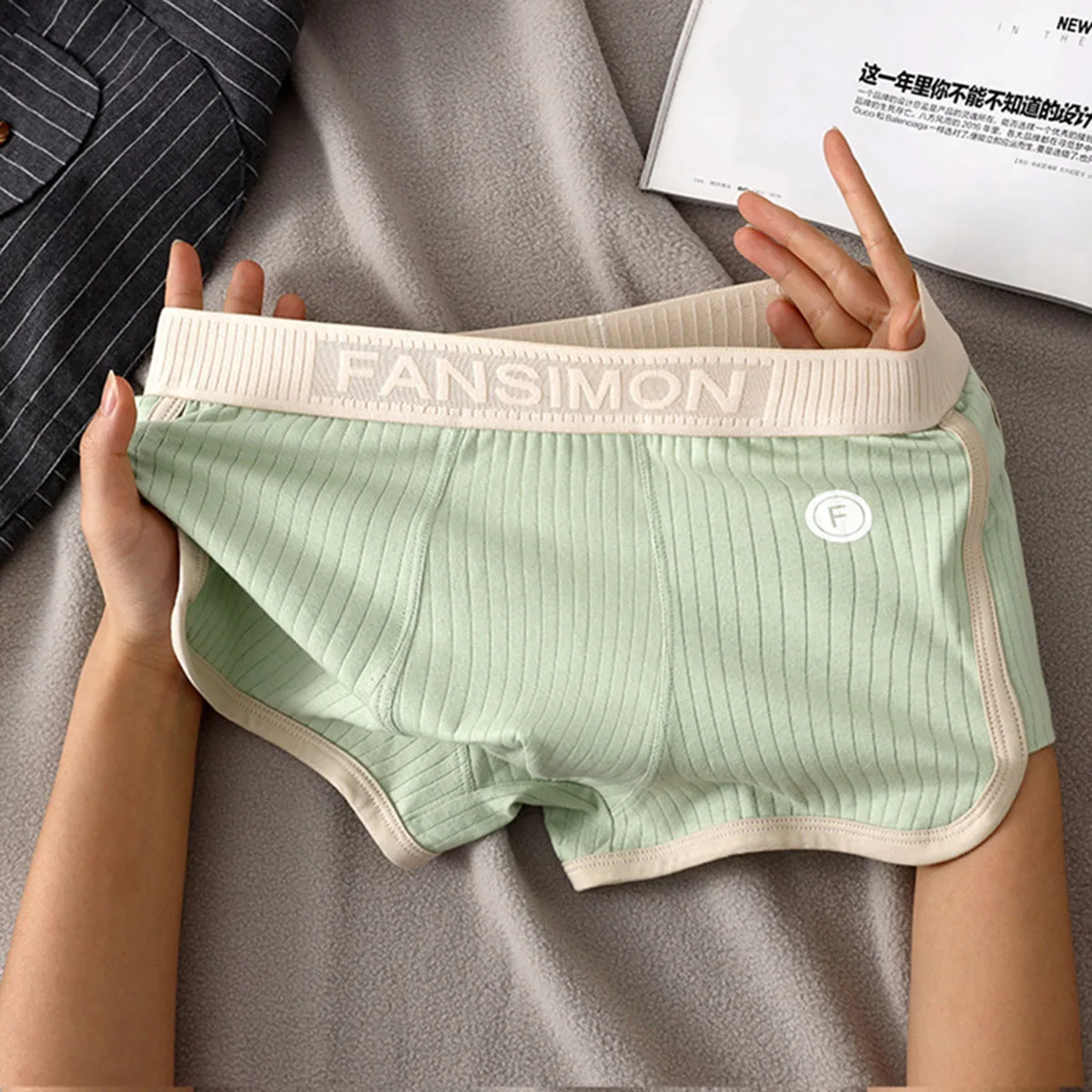 3er-Pack Baumwoll-Boxershorts für Herren, einfarbig gestreift, sexy, atmungsaktiv, mit Mesh-Zwickel, hochelastischer, breiter Bund – Detail 6
