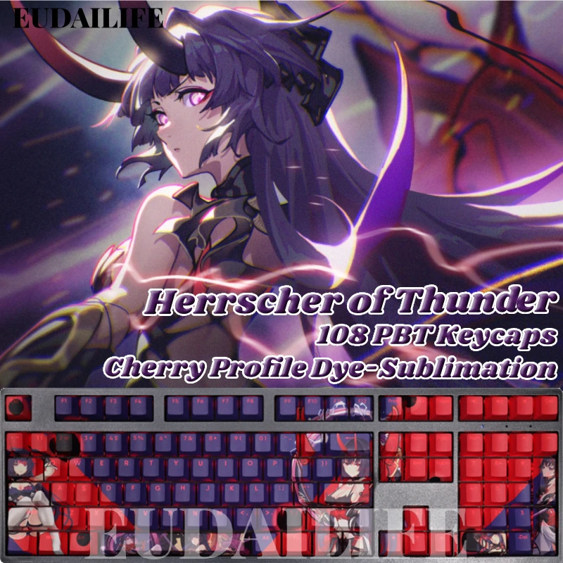 

Raiden Mei 108 Keycap Herrscher Thunder Honkai PBT DYE Sub Light Transmitting Cherry Switch Cross Key Cover Mechanical Keyboard