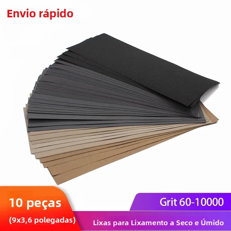 10 unidades de Lixa Úmida e Seca 9x3.6 polegadas, Folhas de Lixa Impermeáveis para Polimento Automotivo, Madeira, Metal e Plástico