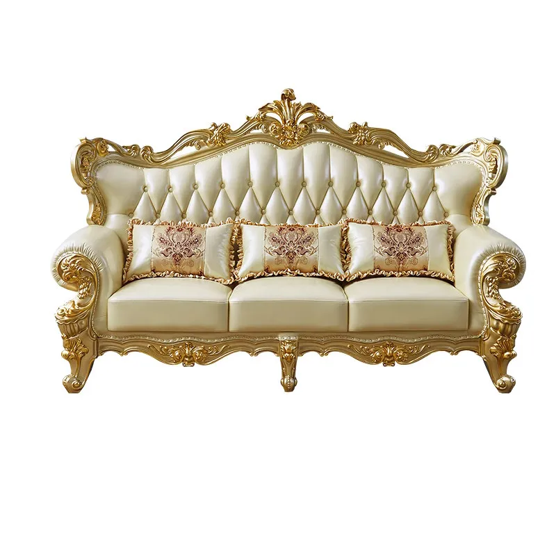 

European-style Leather Sofa Living Room 123 Combinations, All Solid Wood Carved American Villa 2026 New Luxury Furniture
