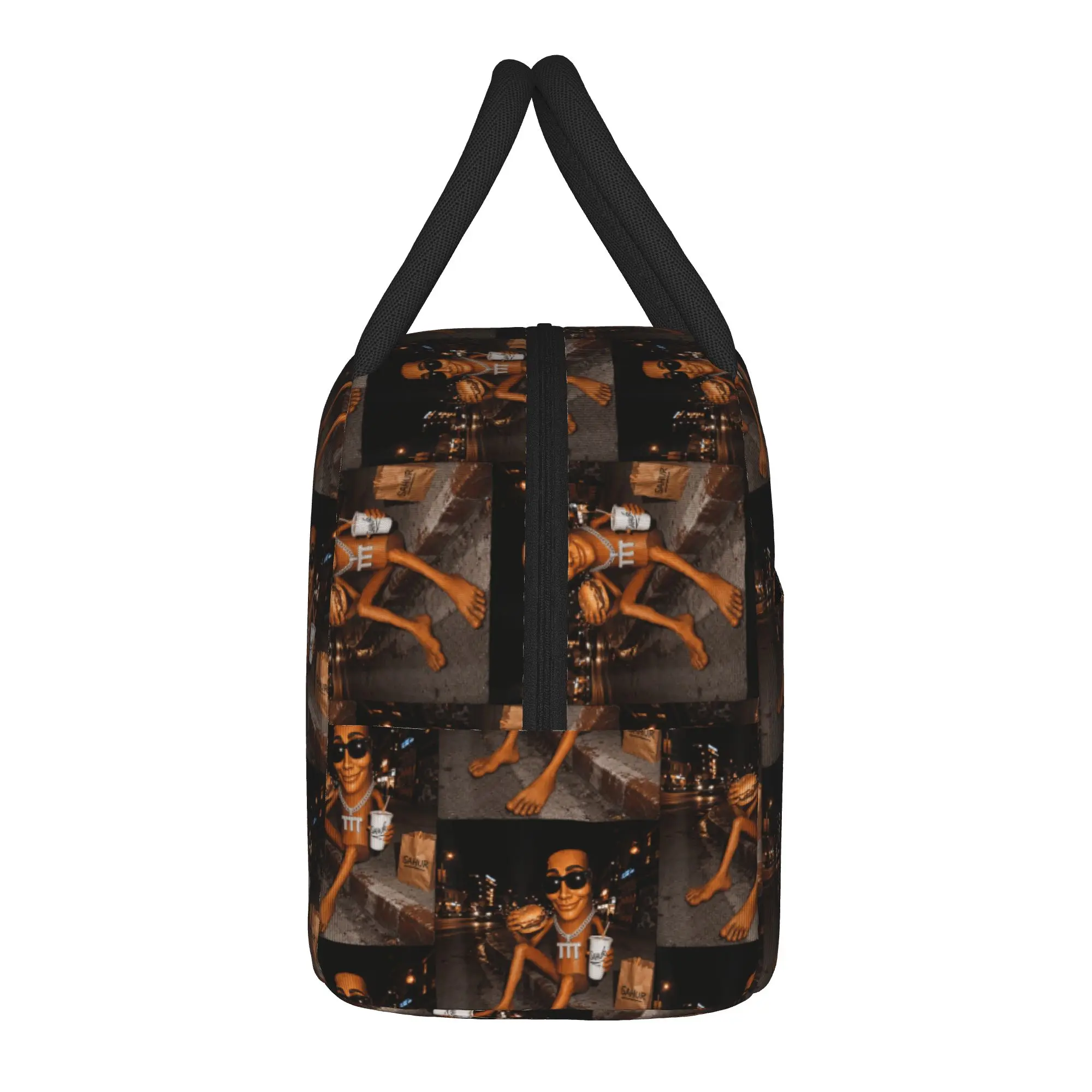 Street Food Night Vibes Funny Tung Sahur Soda Burger Fries Lunch Bag Lunch Box Travel Portable Zipper Thermal Tote Handbags