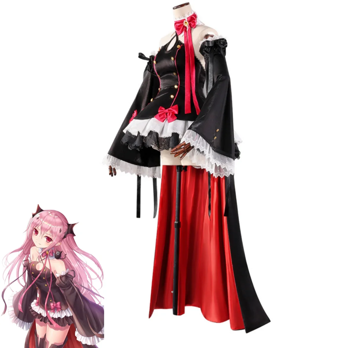 Anime Seraph of The End Reproduction L Tepes Cosplay Costume, Vampire Black, Red Lolita fur s, Perruque, Sexy, Halloween, Carnaval, Imbibé, Femme Adulte