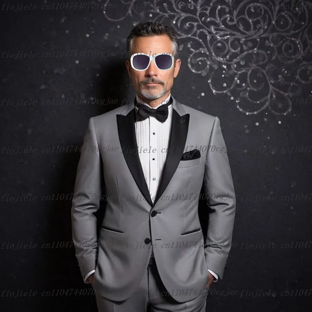

Black Collar Grey Men Suit Formal Wedding Party Groom Groomsman Business Prom Male Tuxedos Customize 2 Piece Set Jacket Pants