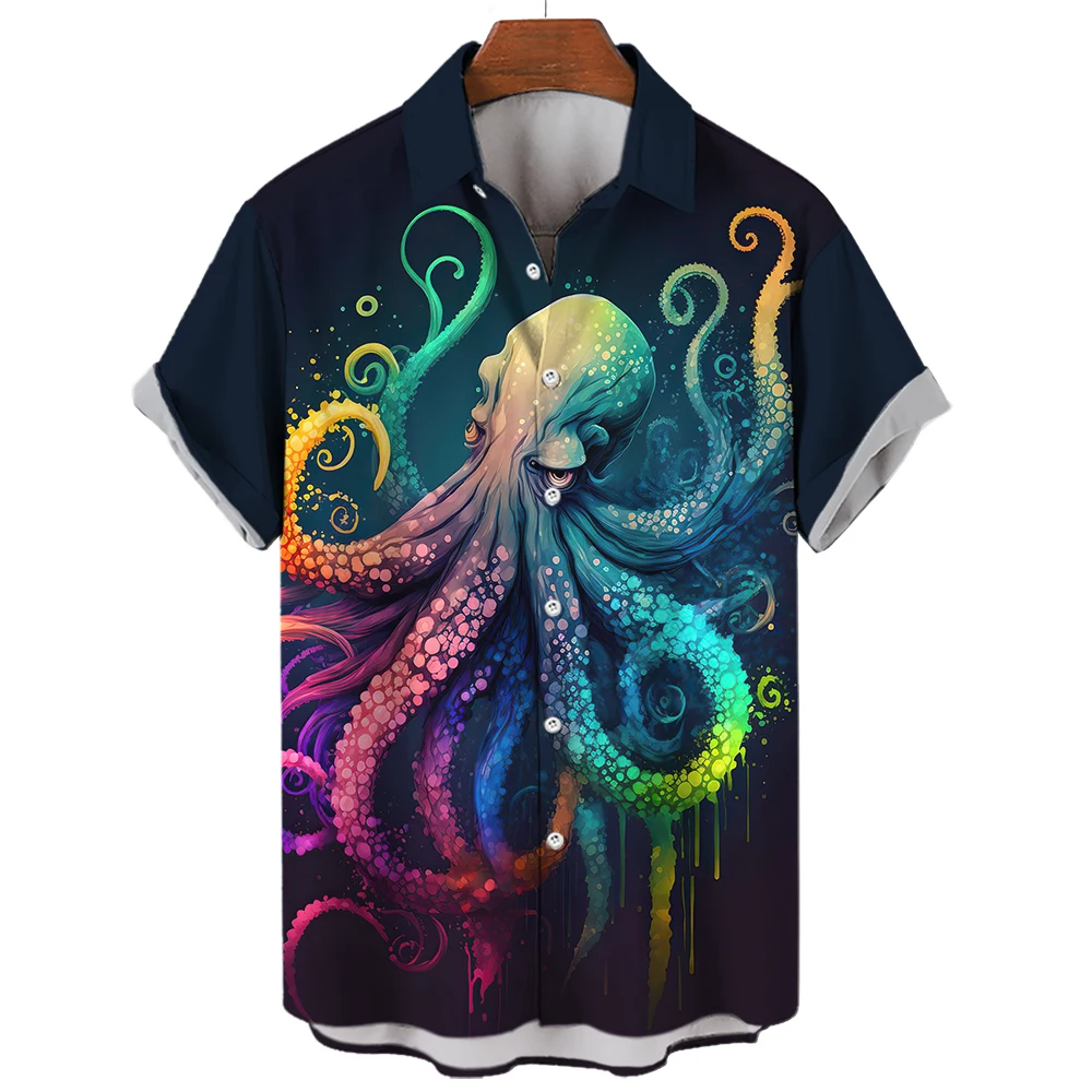 Hawaiian Shirts For Men Casual Tees Sea Life Pattern Short Sleeve Top Summer Fashion Shirt  Octopus Print T-Shirt Men's Clothing