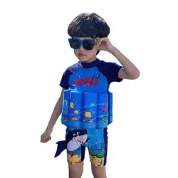 Buoyancy Swimsuit One Piece Suit 2-7 Year Children Short Sleeve Floating Swimwear Kid Cartoon Swimming Suit Bathing Suit