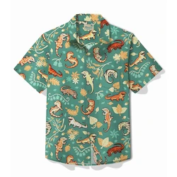 Men's Designer Hawaii Shirts Short Sleeve Lapel Tops Fashion Streetwear 3d Print Cartoon Anime Alligator Casual Hawaiian Blouse