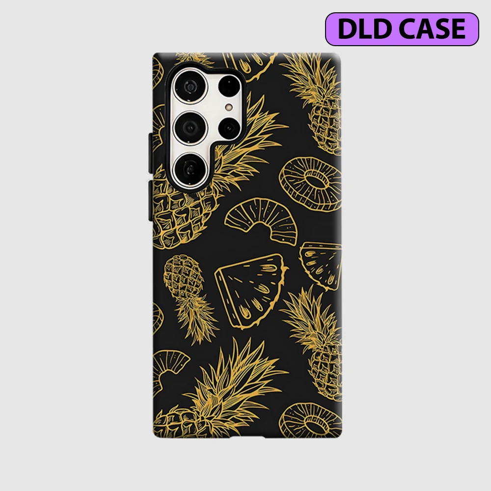 Tropical Gold Line Phone Case for Samsung Galaxy S26 S25 Ultra S24 S23 Ultra Plus Shockproof Double Layer Tough Back Cover