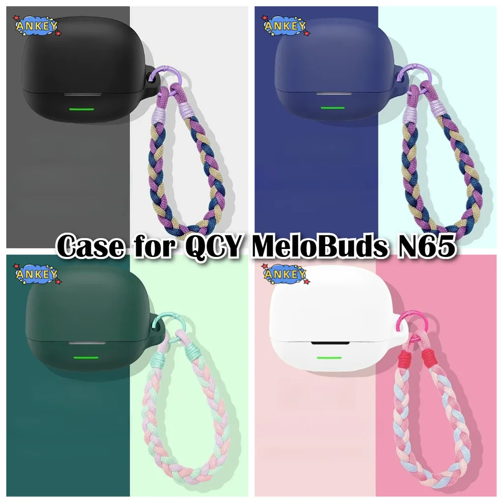 Compatible with QCY MeloBuds N65 ﻿ Silicone Cases With Hook Protective Shockproof Wireless Earphone Cover with Carabiner Lanyard view 2