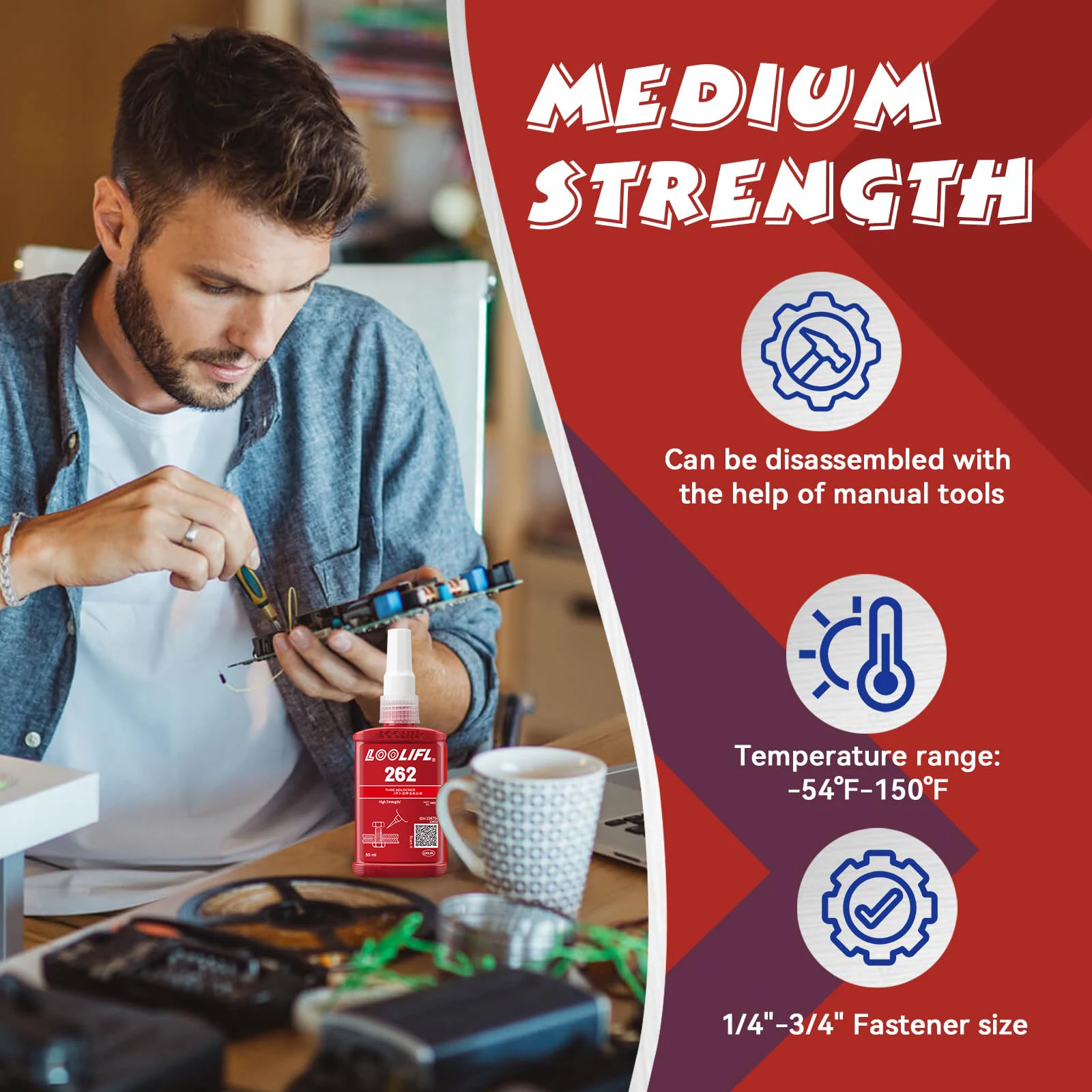 50ml 262 Screw Lock Threadlocker Quickly Cured Thread Locking Agent Anaerobic Adhesive Corrosion-Resistant Anti-Loosening Glue - Image 2