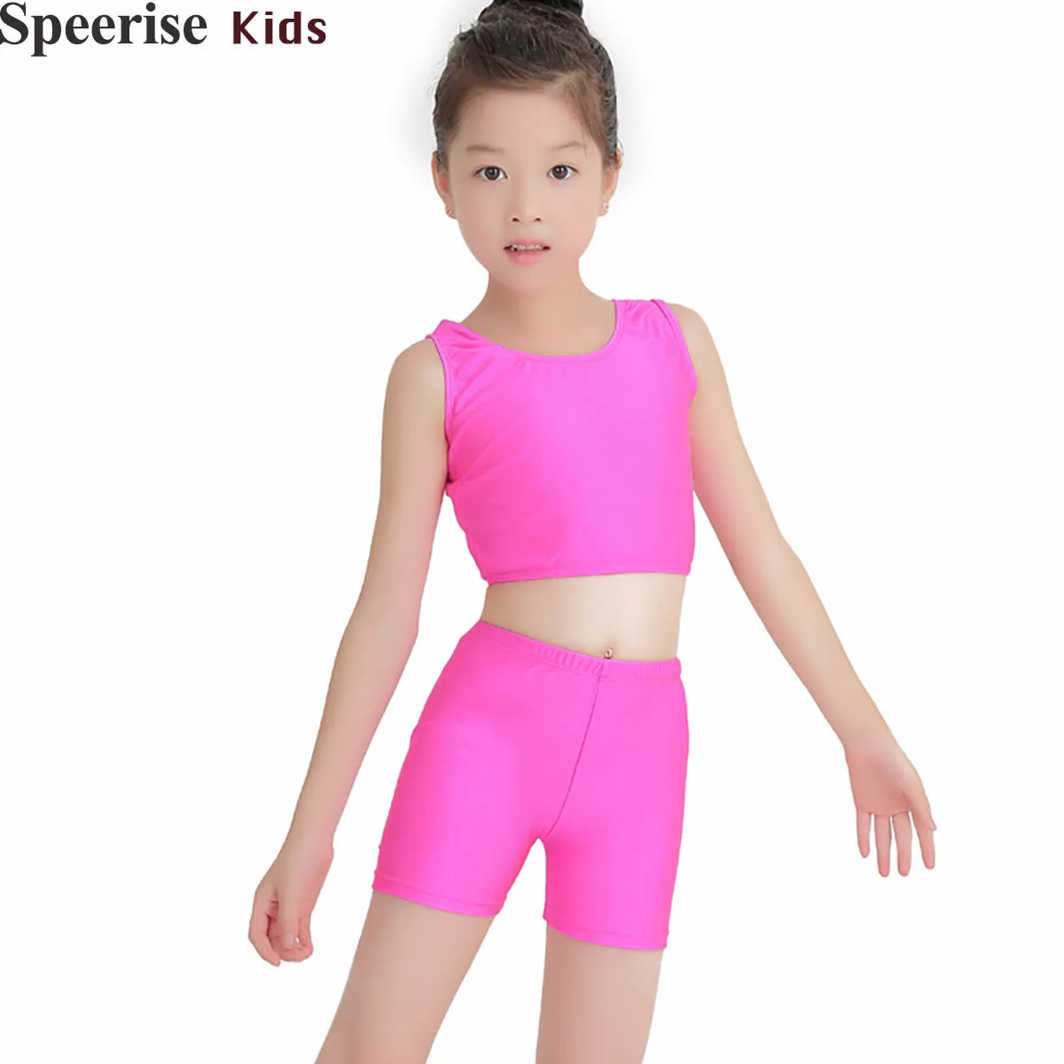 Kids Ballet Leotard Gym Wear Two-piece dance suit for girl Spandex Children's cheerleaders Vest high waist shorts two sets Tight