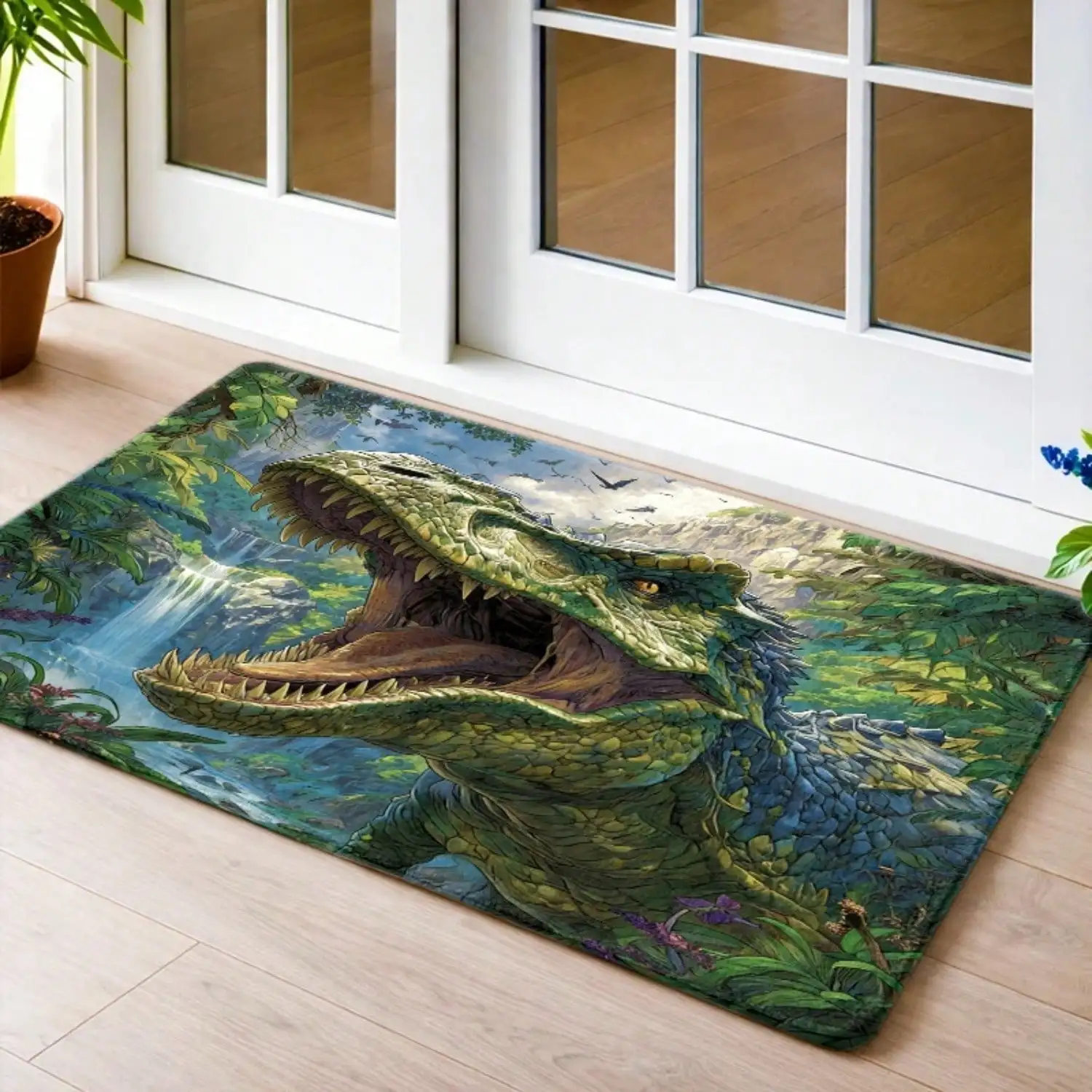 1pc Jurassic Dinosaur Suitable For Entryway, Non-Slip Rubber Base, Machine Washable With Mat, Suitable For Door, Kitchen, Bedroom, Indoor/Outdoor Use, Room