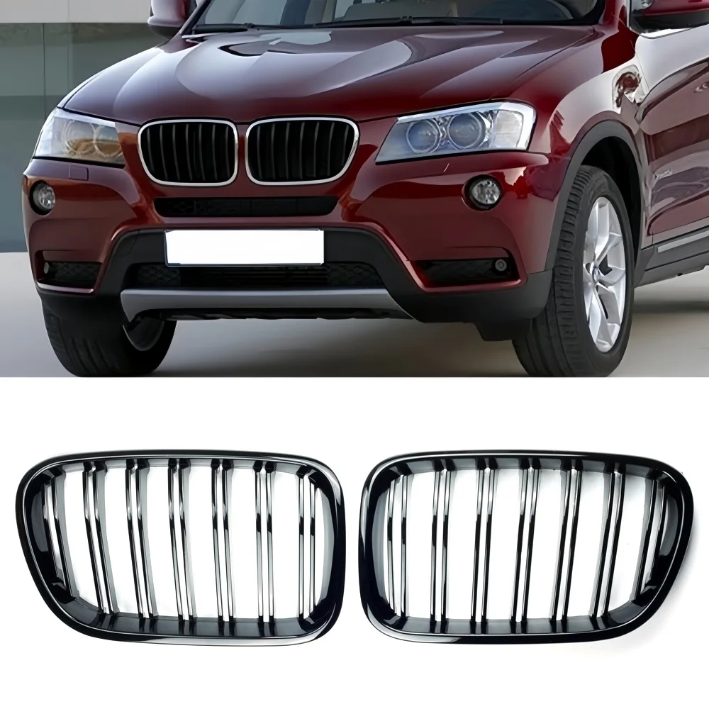 

1Pair Front Kidney Grilles Gloss Black For BMW X3 F25 2011 2012 2013 Replacement Racing Bumper Car Styling