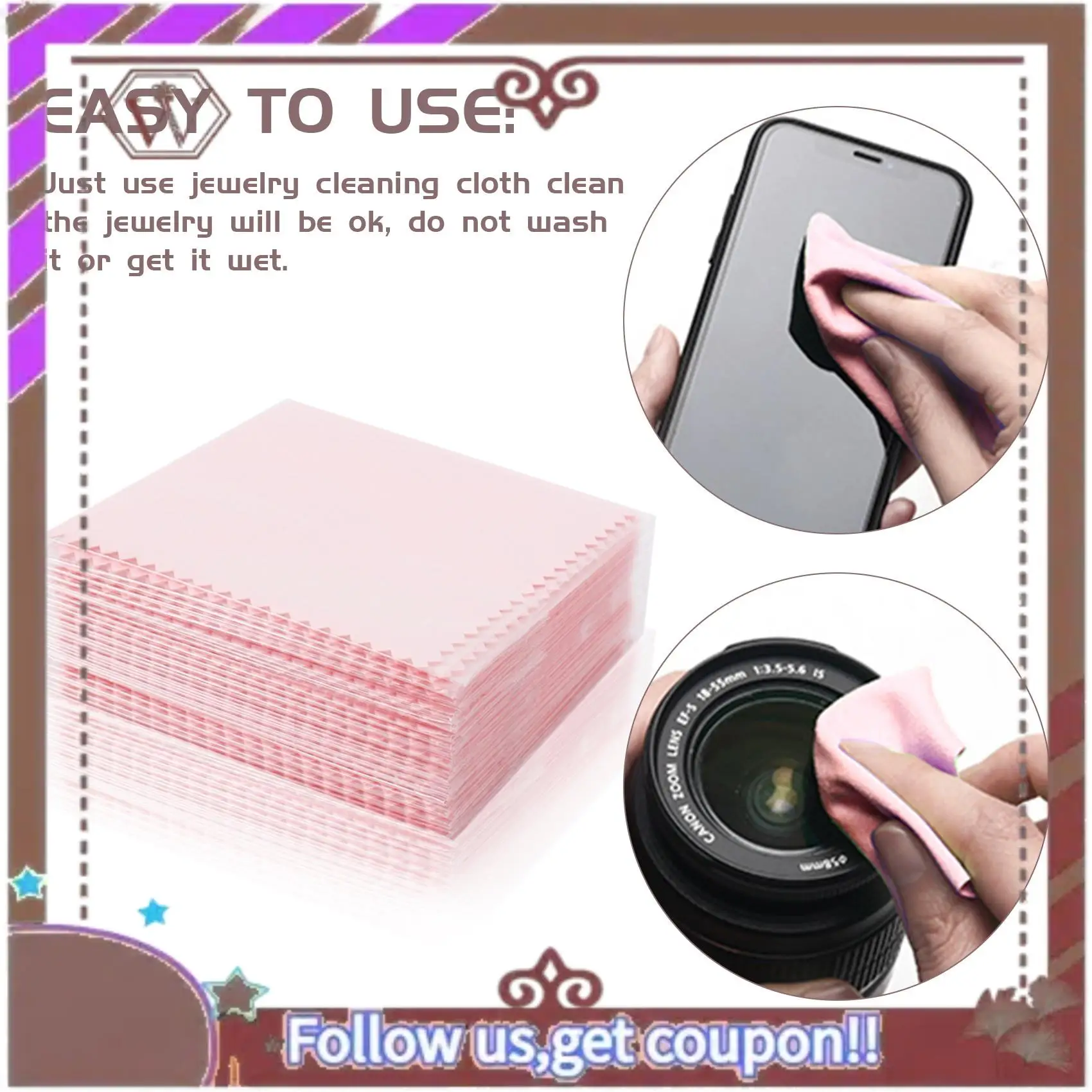 

A95D-50 Pack Jewelry Cleaning Cloth,Jewelry Polishing Cloth For Sterling Silver Gold Platinum Pink