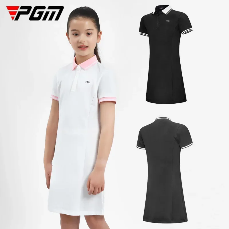 PGM vestido de Golf de malla con solapa para niñas, Polo a rayas de retazos, informal, antisudor, elástico, línea A, ropa deportiva al aire libre, Verano