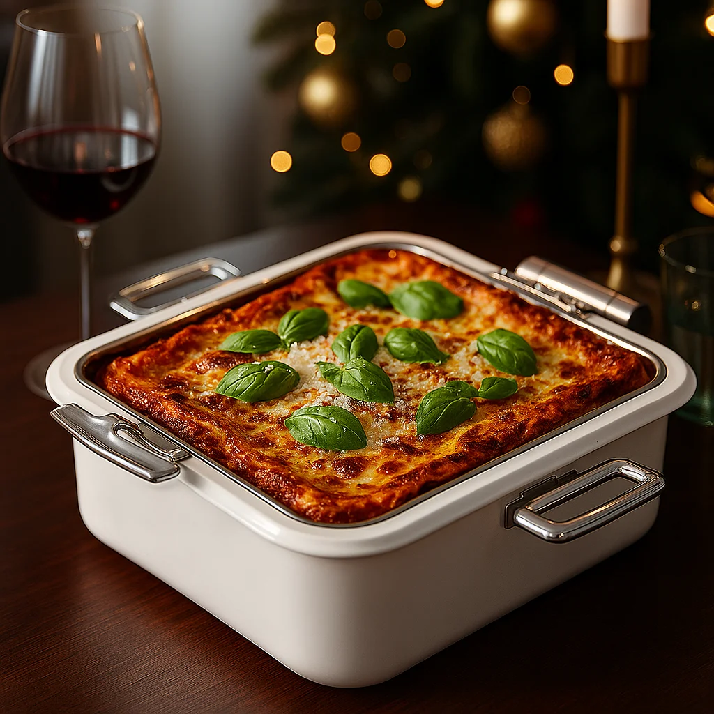 White square buffet food warmer with hydraulic glass cover. Steam heating. Optional liner. Hotel. Restaurant. Catering