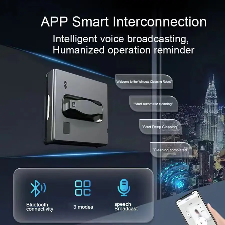 مكنسة كهربائية للنافذة مع رذاذ مزدوج بالموجات فوق الصوتية، غسيل جدار زجاجي للمنزل الذكي، منظفات النوافذ الكهربائية للتحكم عن بعد في التطبيق #3