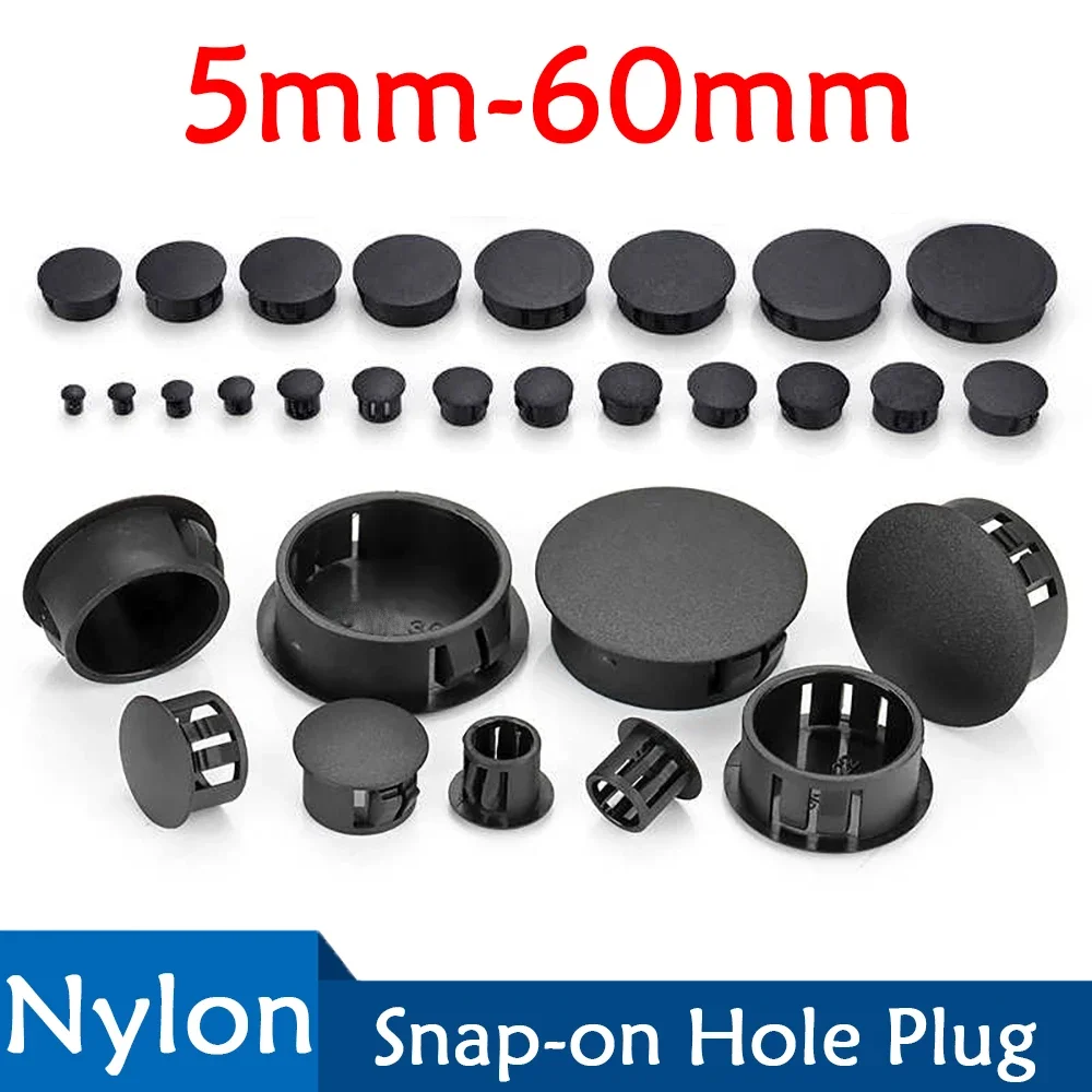 Snap-on Hole Plug 5mm~60mm Black Plastic Hole Plug Snap-on Cover HoleNylon Plugs Dust Caps  End Caps Tube Pipe Inserts Plug Bung