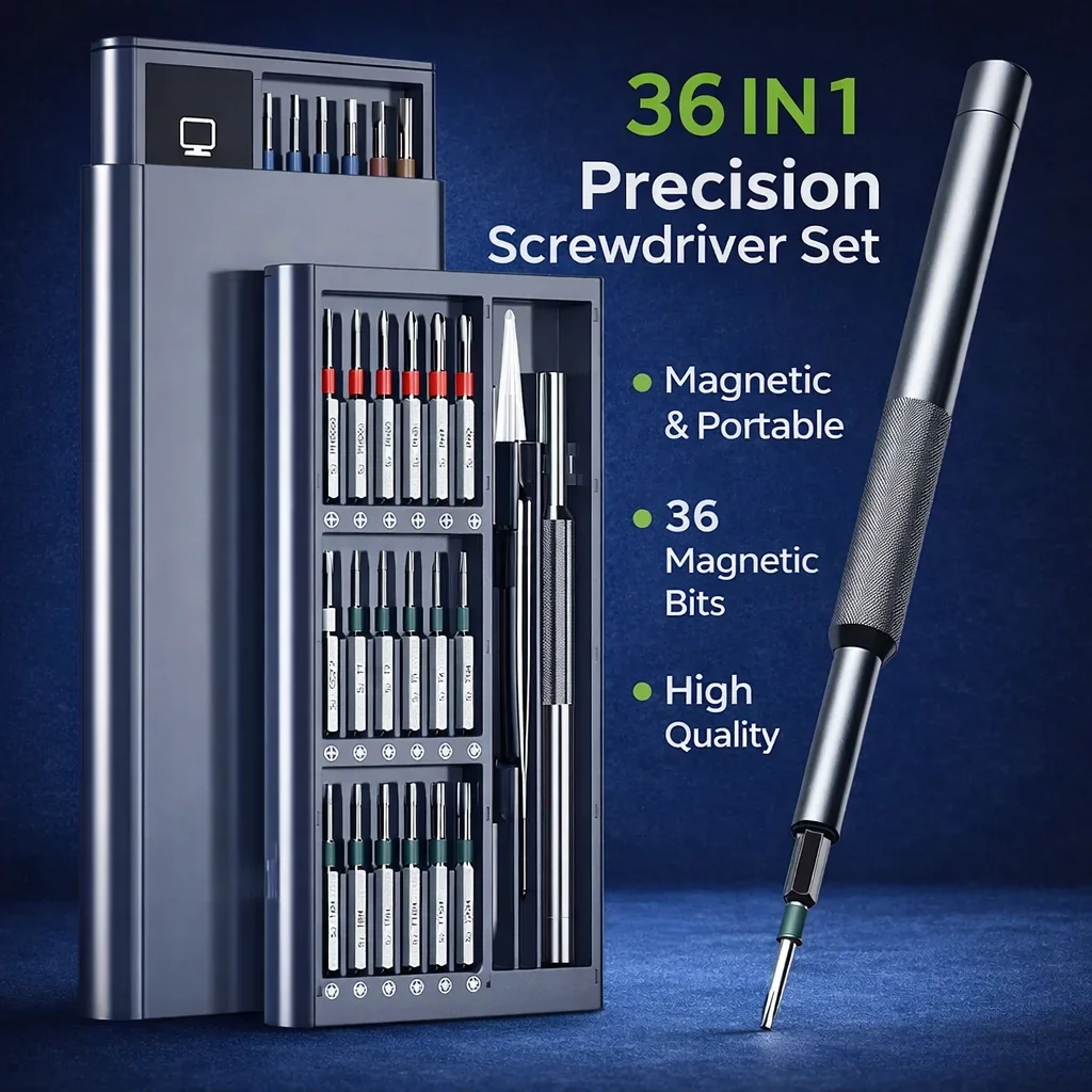 Präzisions-Schraubendreher-Set mit 36 Langen S2-Bits, Magnetisches Reparaturwerkzeug für Brillen, Uhren, PC, Computer, Kamera – Detail 1