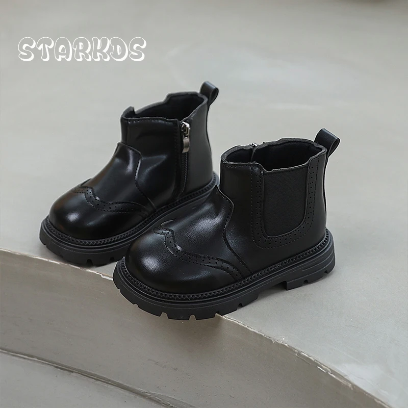 البروغ تشيلسي أحذية طفل فتاة الخريف النمط البريطاني سميكة وحيد البريدي الكاحل بوتاس طفل رضيع شتاء دافئ أفخم أحذية من الجلد #4