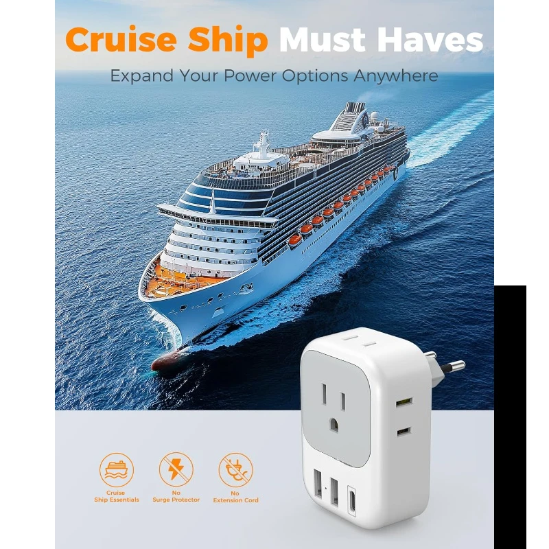 2 حزمة محول القابس الأوروبي USB C، محول أوروبا 4 منافذ 3 شاحن USB، محول الطاقة الدولي من النوع C #6