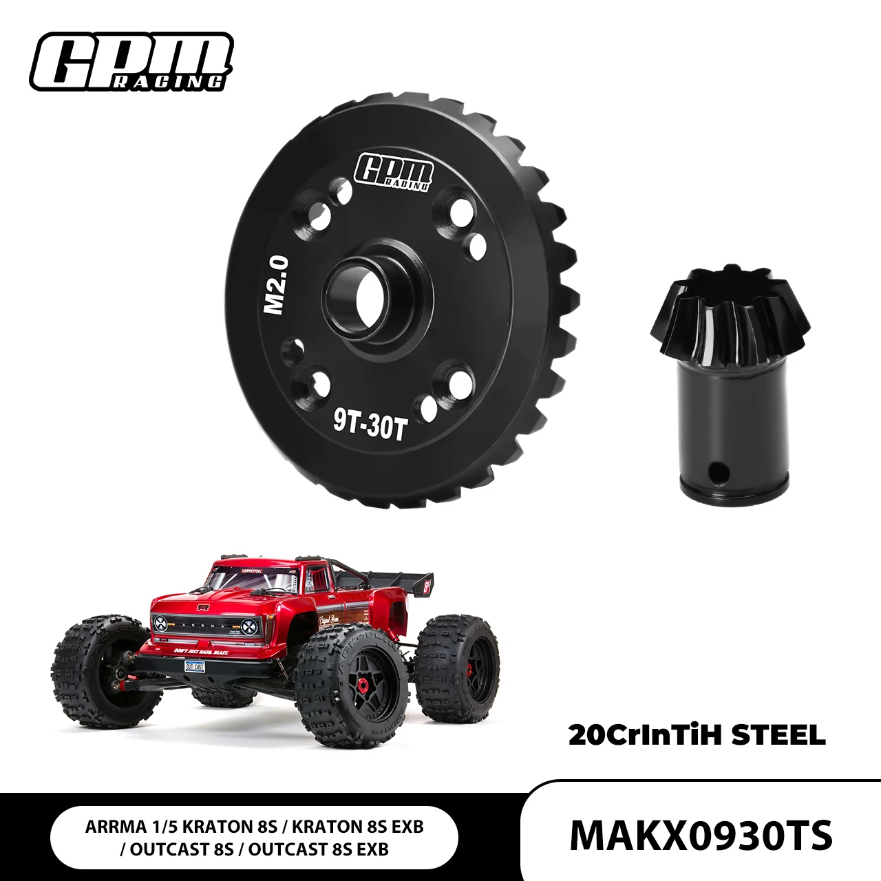 

GPM 20CrInTiH STEEL FRONT / REAR MAIN DIFF GEAR SET 30/9T SPIRAL For ARRMA 1/5 KRATON 8S OUTCAST 8S