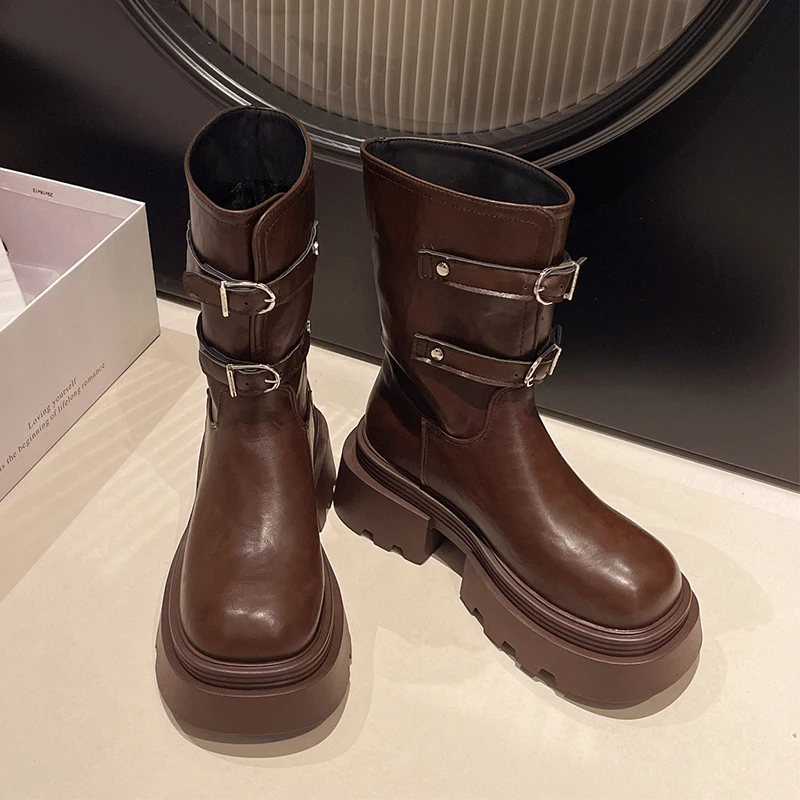 الشقق منصة النساء أحذية الثلوج موضة الرياضة أحذية من الجلد شتاء 2025 الاتجاه تشيلسي الأحذية مشبك حذاء كاجوال Mujer القوطي بوتاس #3