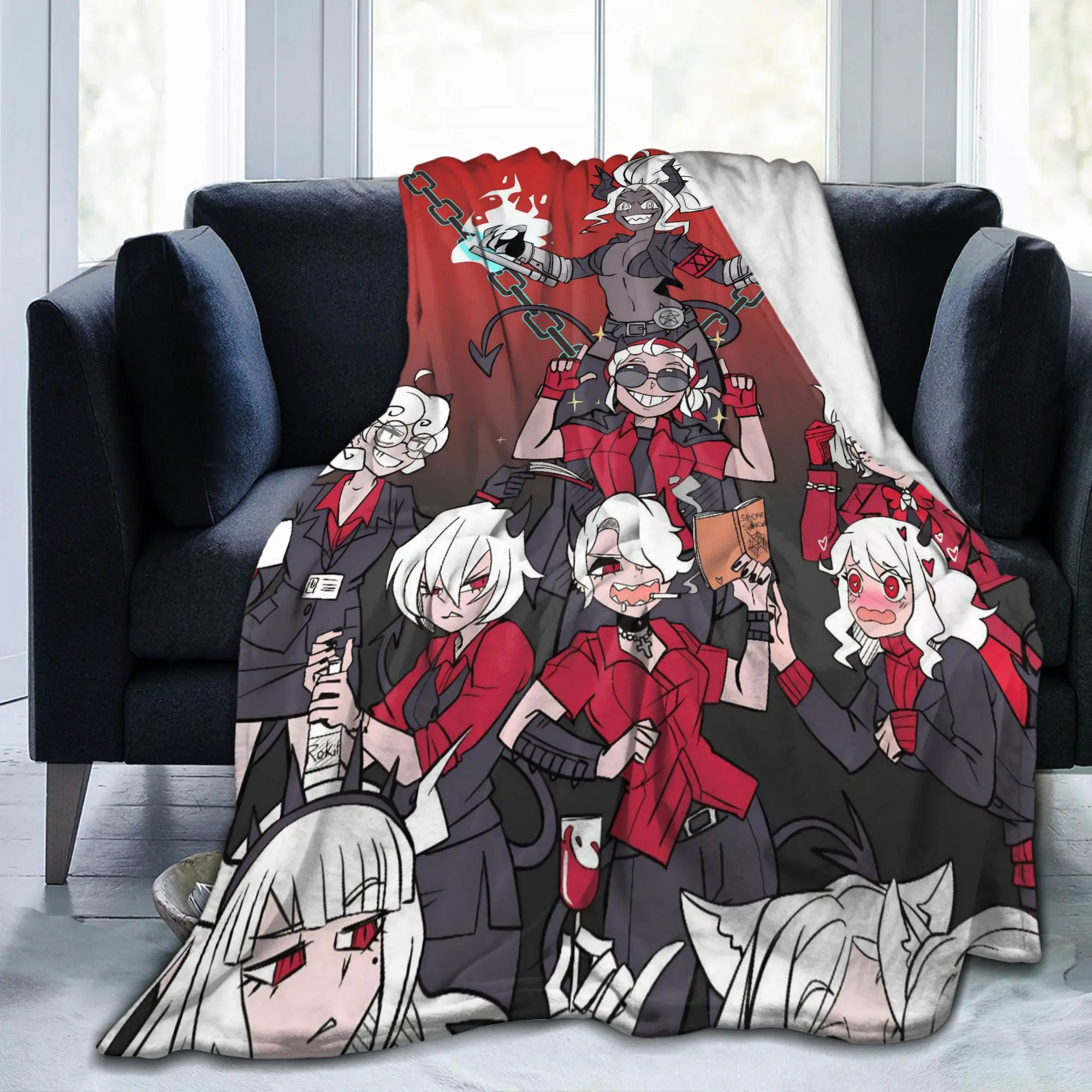 Helltakers Lucifers Cerberus Game Novelty Blankets Flannel Anime Lightweight Throw Blanket for Bedroom Car Breathable