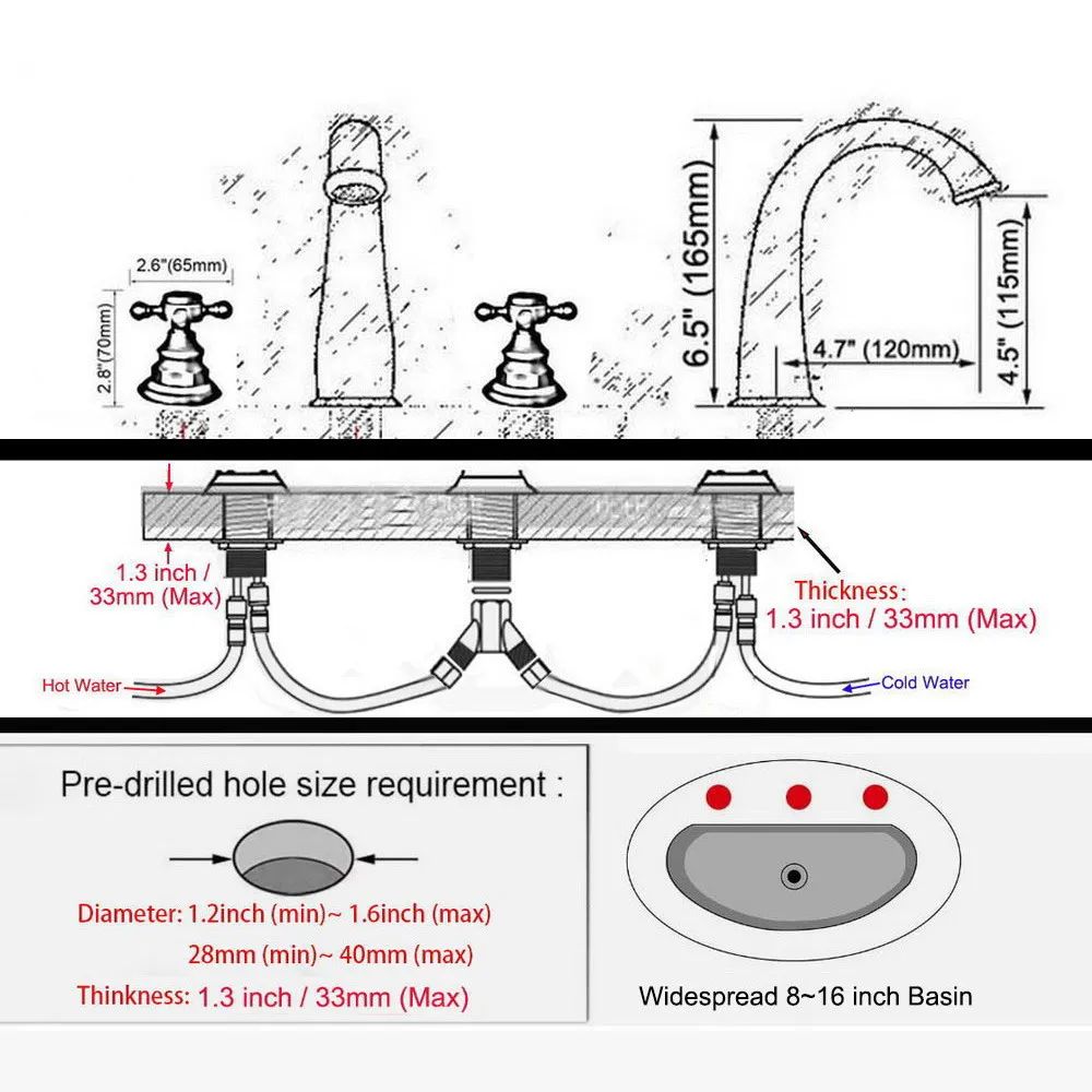 3 Hole bathroom faucet for hot and cold Mixer tap Sink faucet Double handle 3 hole bathroom basin faucet Nnf438