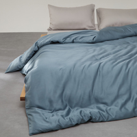 Ocean Blue Eucalyptus Fiber Bedding Set 220*240cm Shiny Duvet cover Silky Bamboo Fitted Sheet Lyocell Fiber Pillowcase