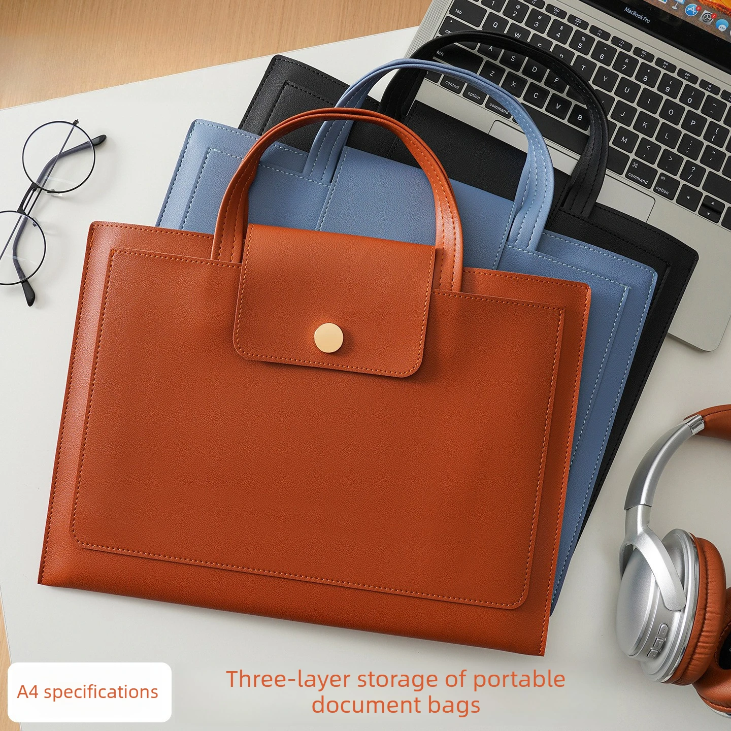 A4 Genuine Leather Portfolio Bag Spacious Laptop Briefcase Thickened Document Organizer for Business Professionals File Folders