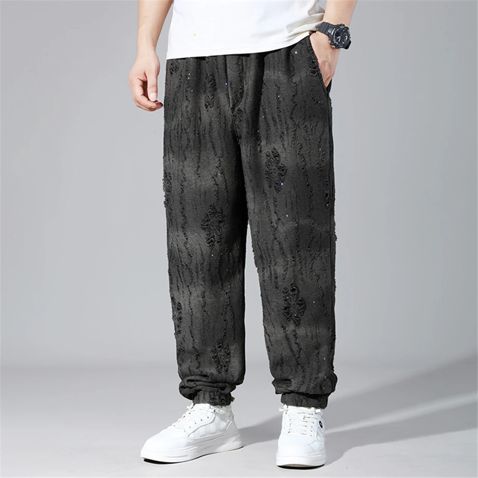 Jogger Pants Men Vintage Ripped Pants 12XL Plus Size Sweatpants Male Fashion Gradient Stripe Design Trousers Big Size 12XL