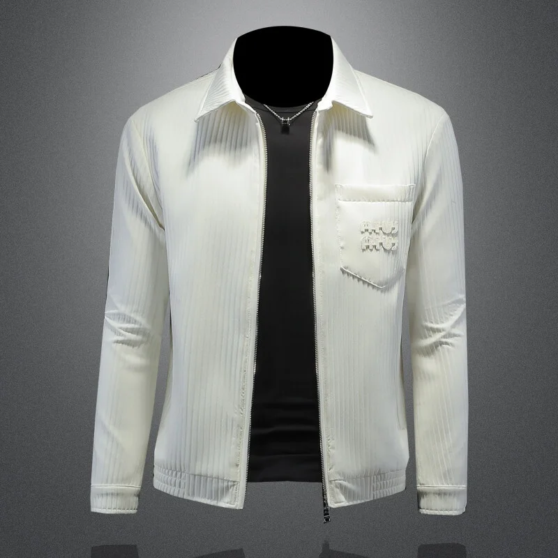 

Spring 2025 Men's Slim Fit Striped Jaet Large Size Faionable Color Versatile Trendy Brand Outerwear Polyester Youth...