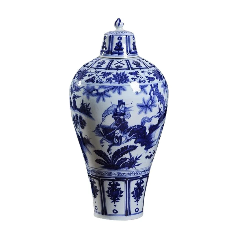 Hand-painted blue and white imitation Yuan plum bottle Jingdezhen ceramic Chinese ornaments home living room antique