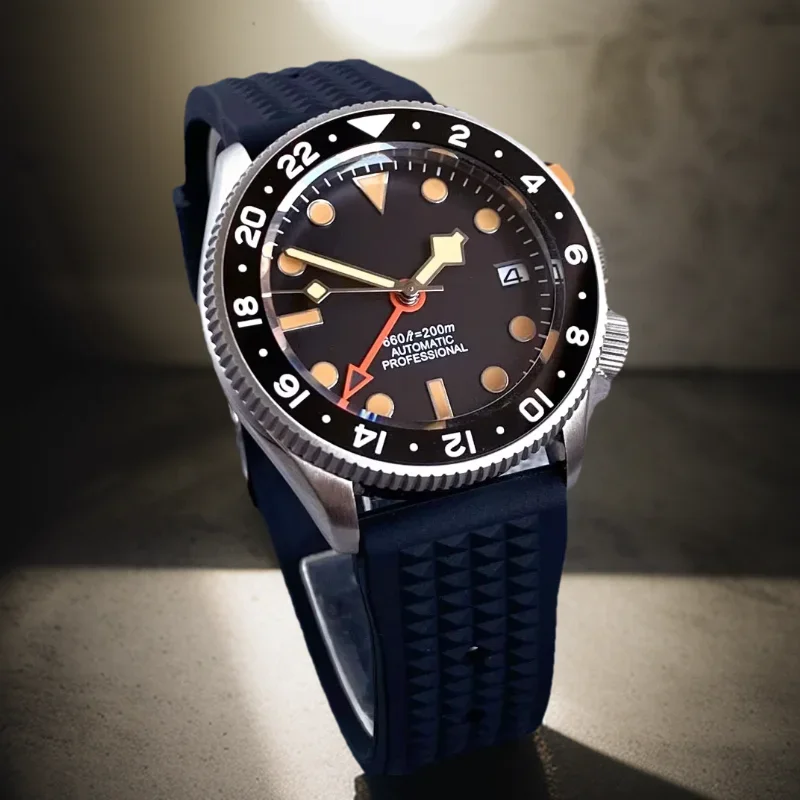 

Tandorio 20ATM Diving 37mm NH34 GMT Mechanical Watch Men NH34A 120click Bezel Sapphire Lume Orange Index 3.8 Crown Relogio