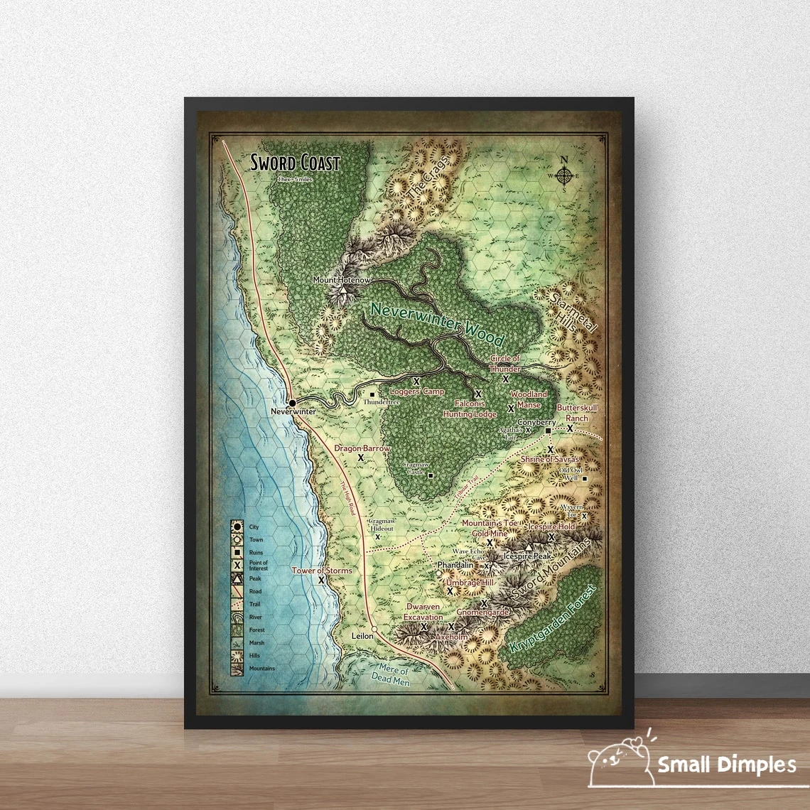D & D Sword Coast Map Game Poster Canvas Art Print Home Decoration Wall Painting ( No Frame )
