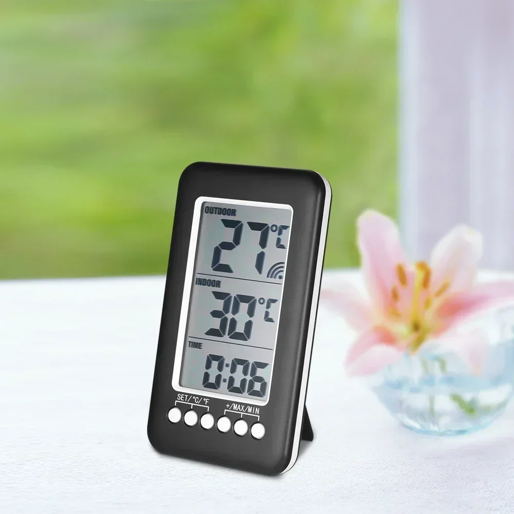 Digital Thermometer Meter With Clock Function Outdoor Indoor LCD Wireless Temperature Electronic Thermometers Weather Station