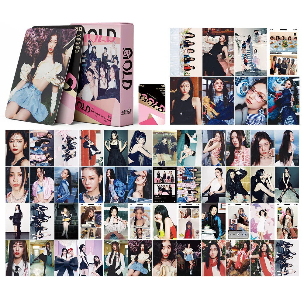 Kpop 55Pcs/set ITZY New Album GOLD LOMO Card YEJI Lia Two Sides Selfie-cards RYUJIN CHAERYEONG YUNA Postcard Fans Gift Cards