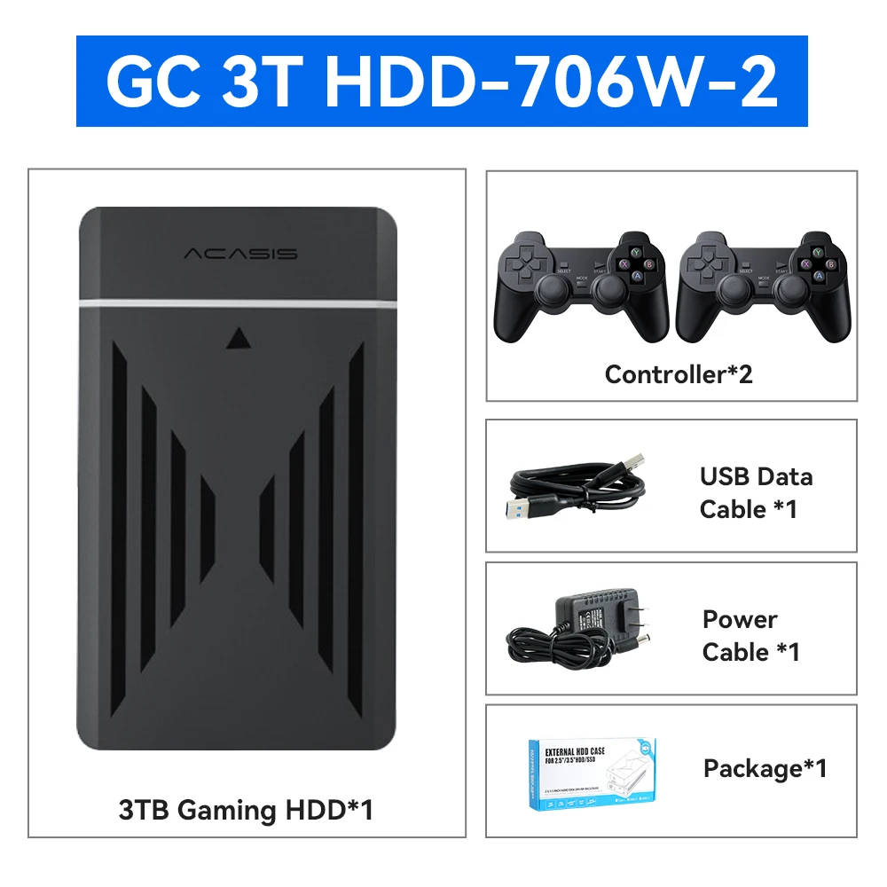 3TB Draagbare Gaming HDD LaunchBox/Retrobat/Playnite Retro Game Console met 17300+ AAA/3D/Retro Games voor PS4/PS3/PS2/Switch/Wii