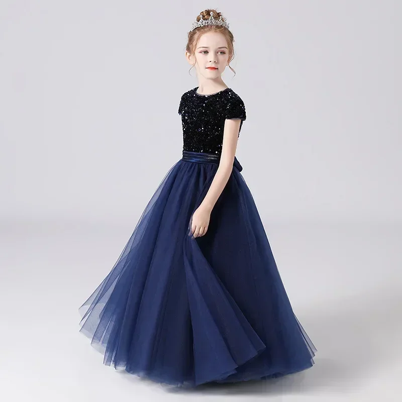 Elegant Girls Dress Bridesmaid Sequin Long Princess Dresses Flower Elite Girl Formal Gowns 5 10 14 Yrs Children Evening Vestidos