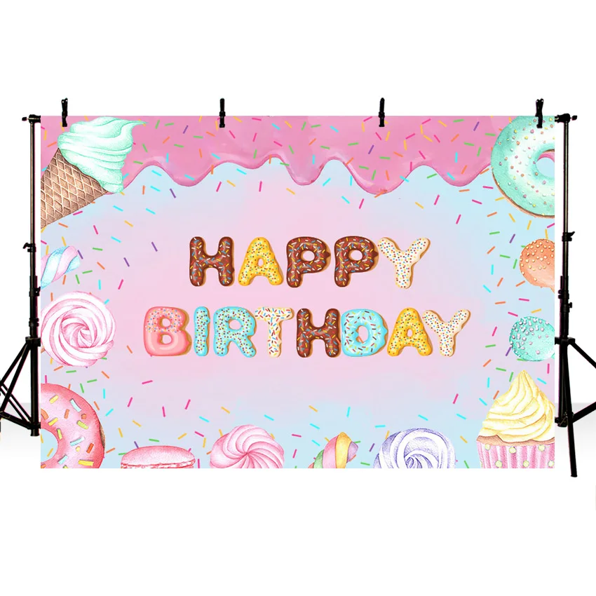 Mehofond Sweet Happy Birthday Candy Bar Party Backdrop Photography Baby Shower Donuts Cake Smash Decoration Background Studio