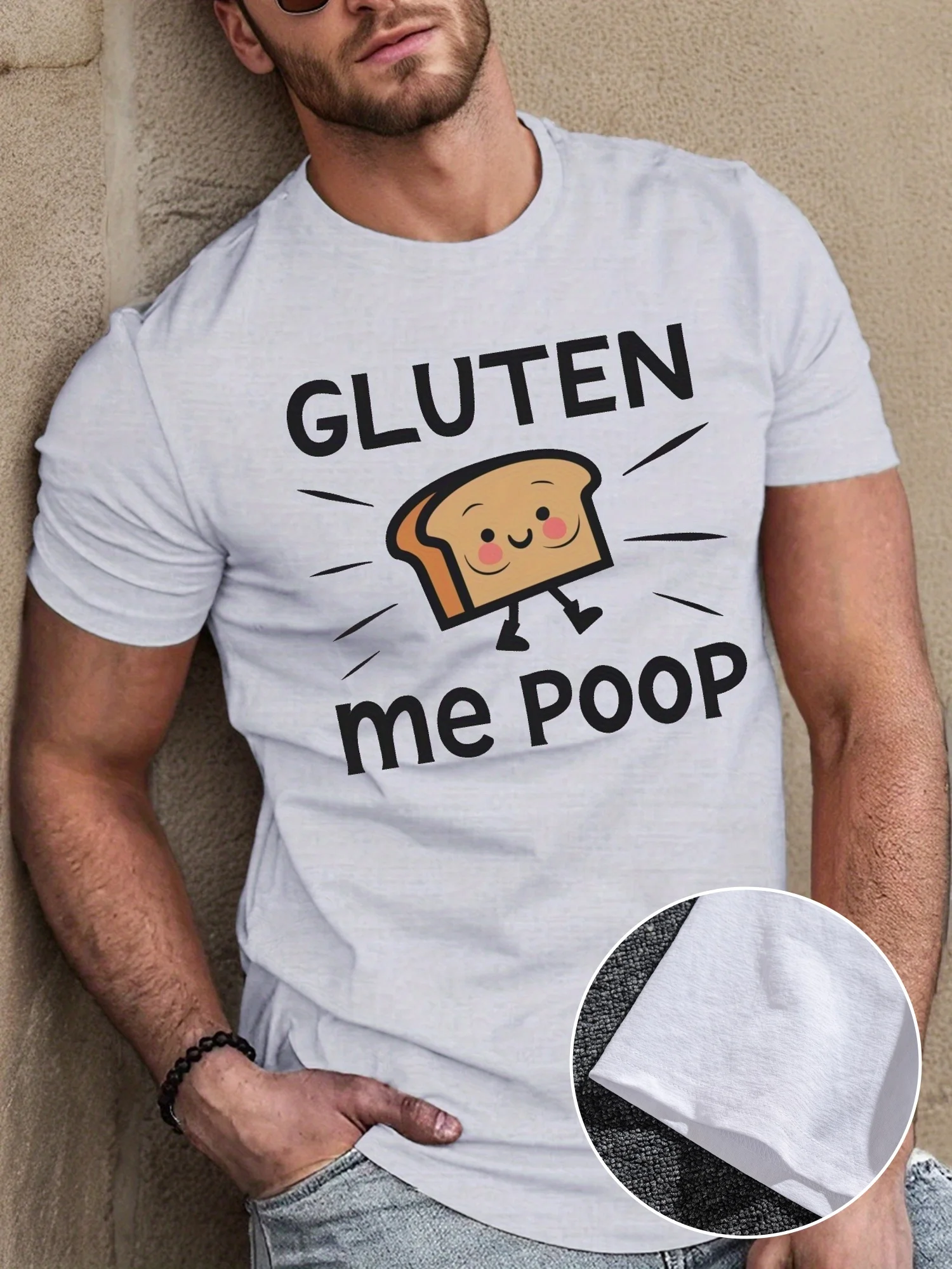 Gluten Makes Me Poop Fitted Men's T-Shirt, Sweat-wicking and Freedom of Movement Funny Short Sleeve Tshirt Streetwear